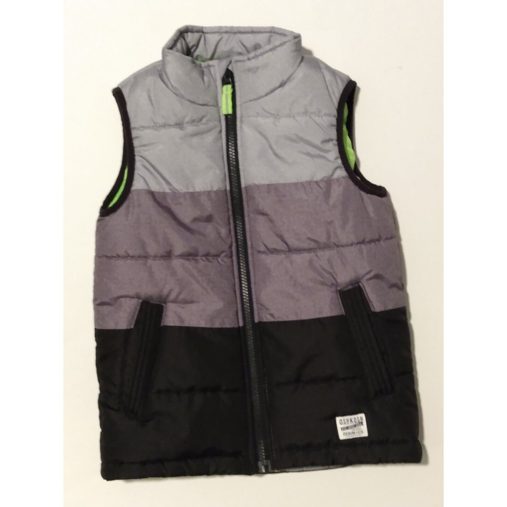 Oshkosh B'Gosh Kids Boys Girls Puffy Vest Gray Black Green Pockets Size 6